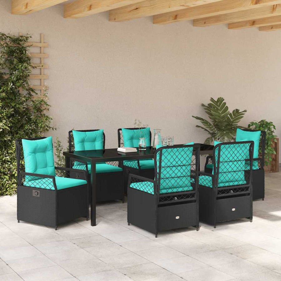 Tuin Eettafelset 7 Pcs Zwart Poly Rattan