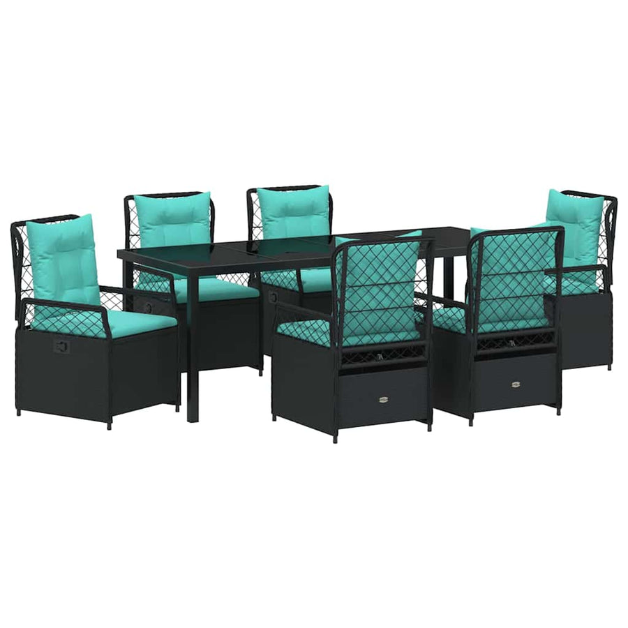 Tuin Eettafelset 7 Pcs Zwart Poly Rattan
