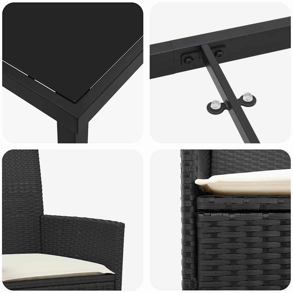 Tuin eettafelset 3 pcs Zwart poly rattan