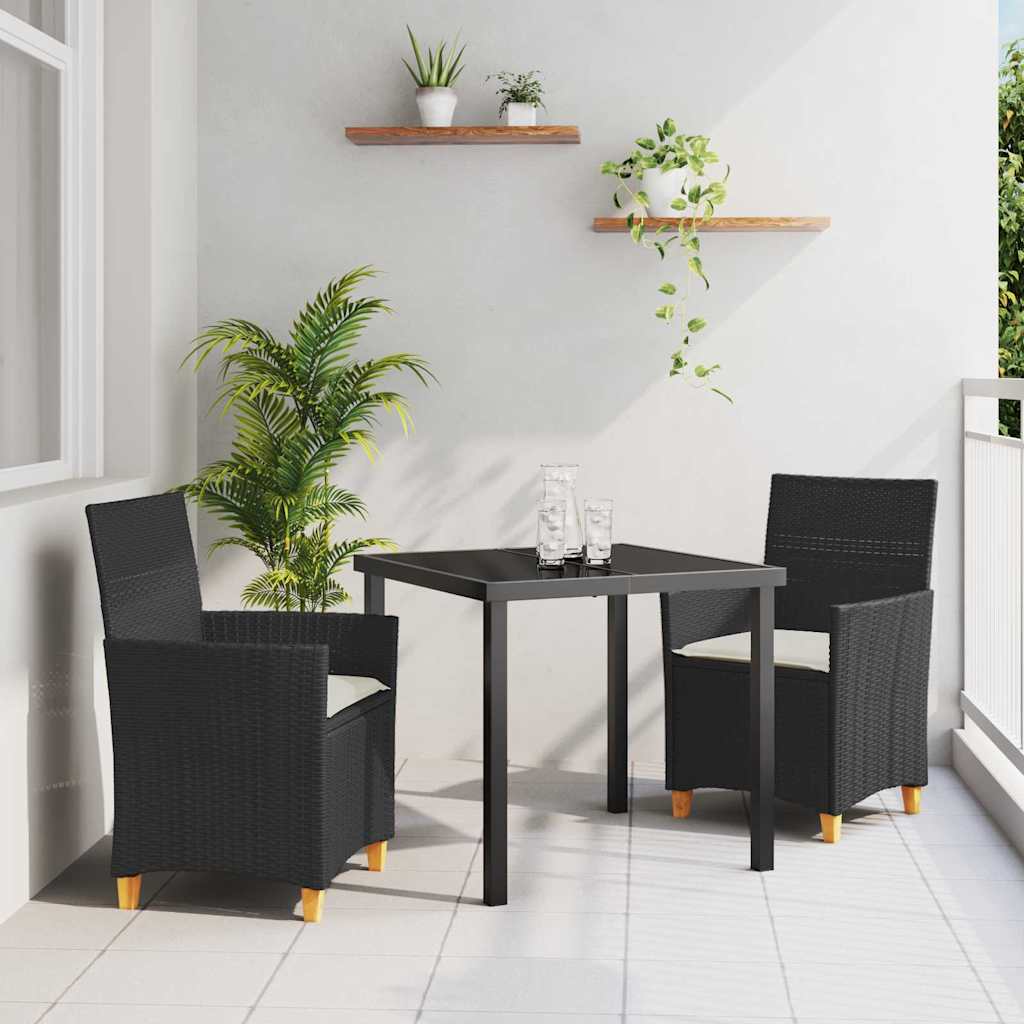 Tuin eettafelset 3 pcs Zwart poly rattan
