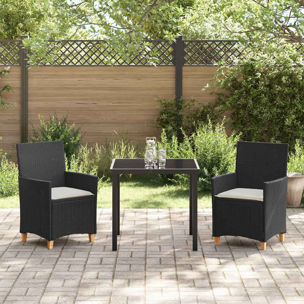 Tuin eettafelset 3 pcs Zwart poly rattan
