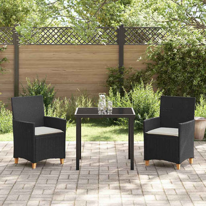 Tuin eettafelset 3 pcs Zwart poly rattan