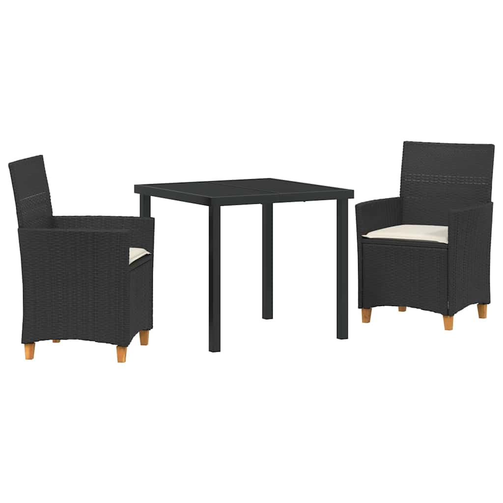 Tuin eettafelset 3 pcs Zwart poly rattan