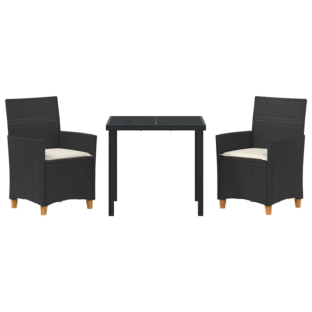 Tuin eettafelset 3 pcs Zwart poly rattan
