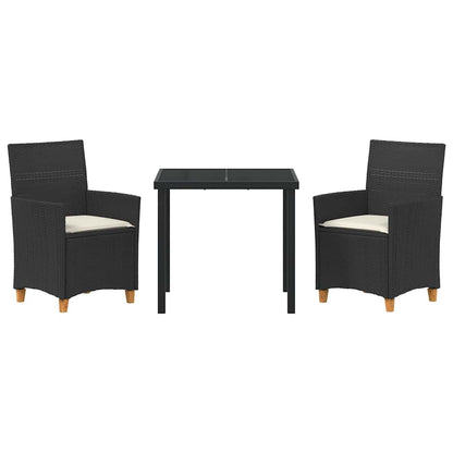 Tuin eettafelset 3 pcs Zwart poly rattan