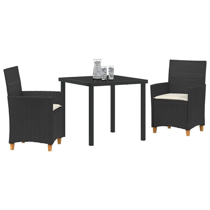 Tuin eettafelset 3 pcs Zwart poly rattan