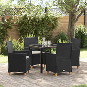 Garden dining set 5 pcs Black poly rattan