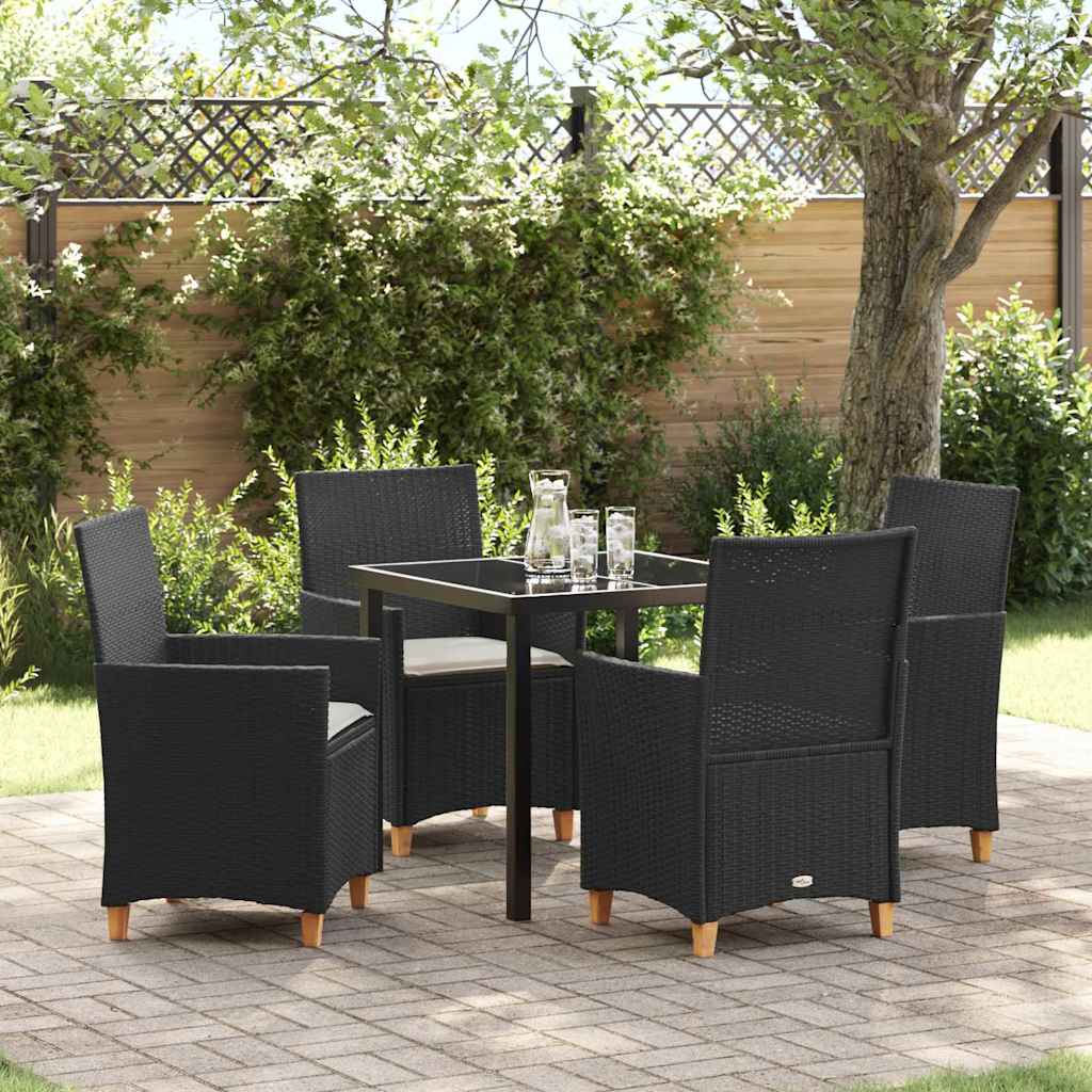 Tuin eettafelset 5 pcs Zwart poly rattan