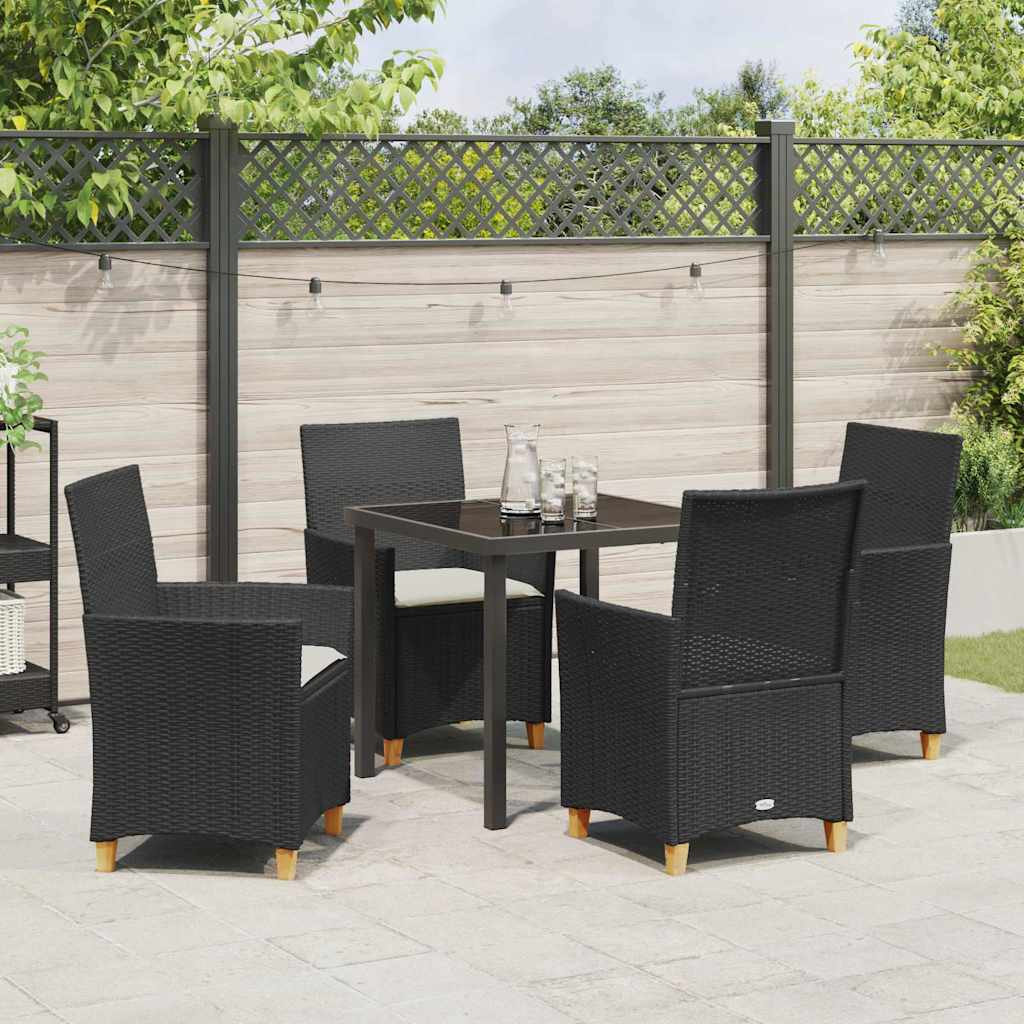 Tuin eettafelset 5 pcs Zwart poly rattan