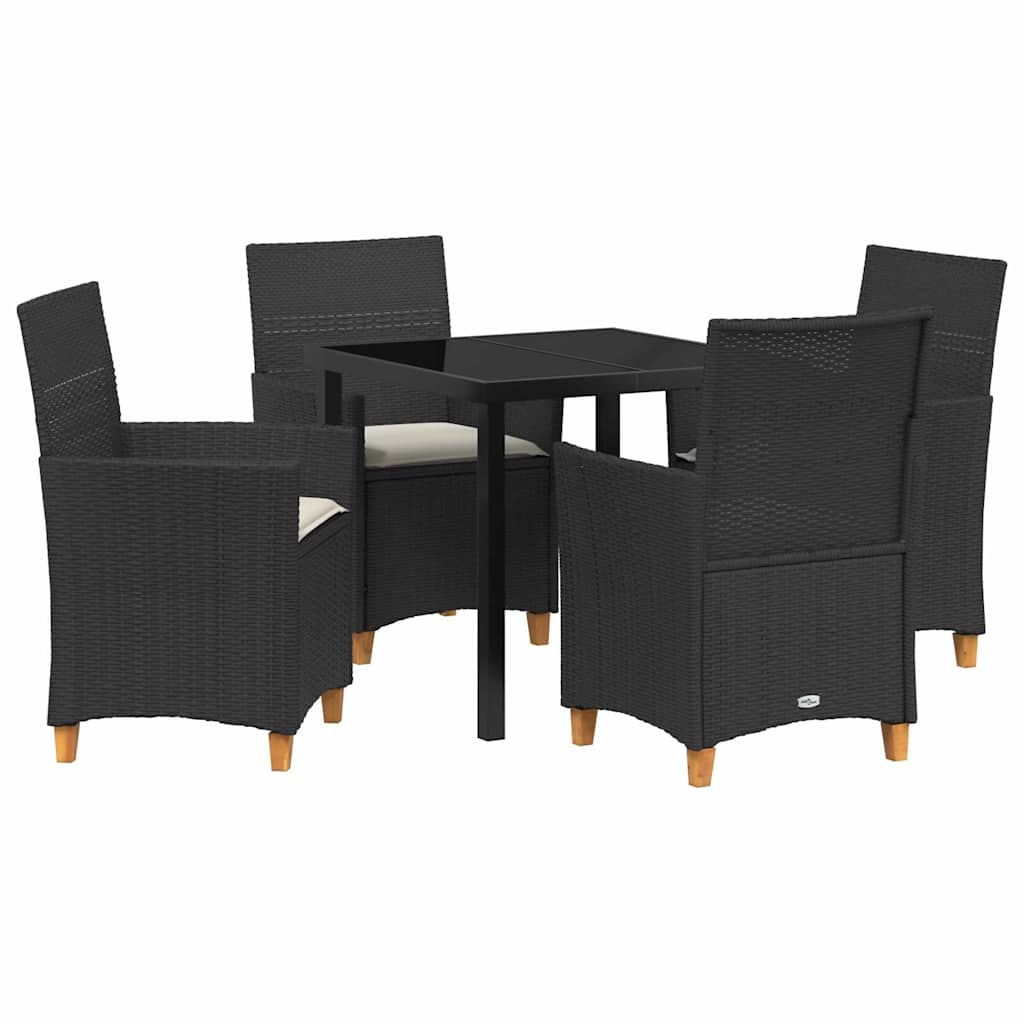 Tuin eettafelset 5 pcs Zwart poly rattan