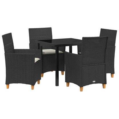 Tuin eettafelset 5 pcs Zwart poly rattan