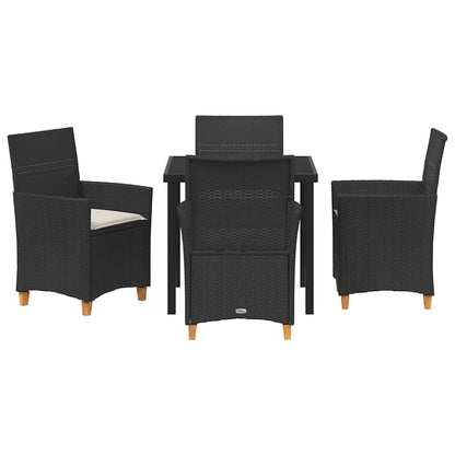 Tuin eettafelset 5 pcs Zwart poly rattan