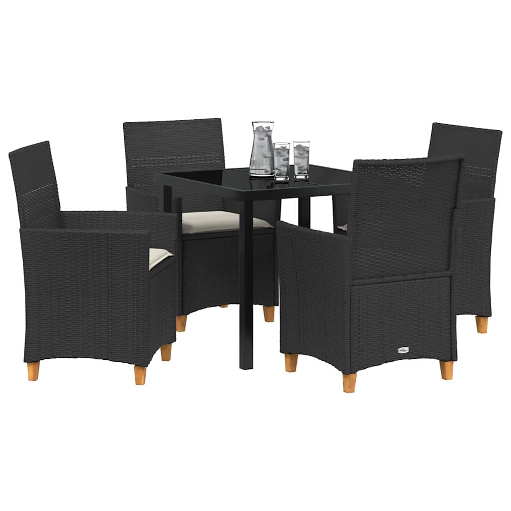 Tuin eettafelset 5 pcs Zwart poly rattan