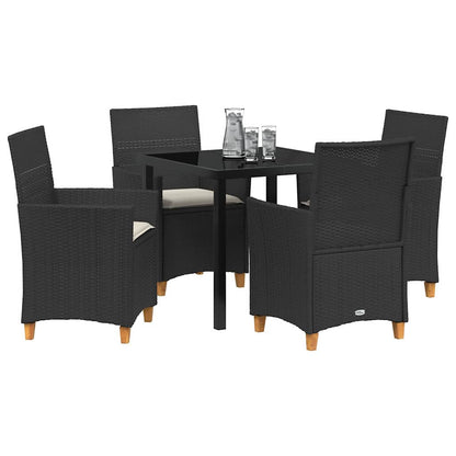 Tuin eettafelset 5 pcs Zwart poly rattan