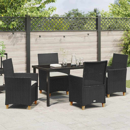 Tuin eettafelset 5 pcs Zwart poly rattan