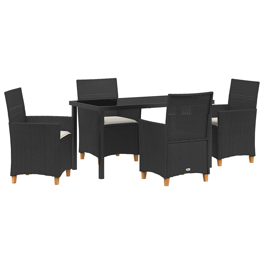 Tuin eettafelset 5 pcs Zwart poly rattan