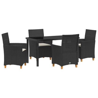 Tuin eettafelset 5 pcs Zwart poly rattan