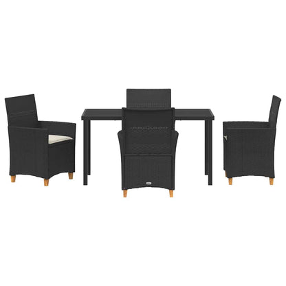 Tuin eettafelset 5 pcs Zwart poly rattan