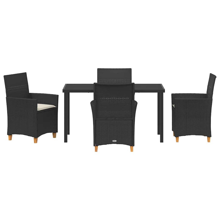 Tuin eettafelset 5 pcs Zwart poly rattan