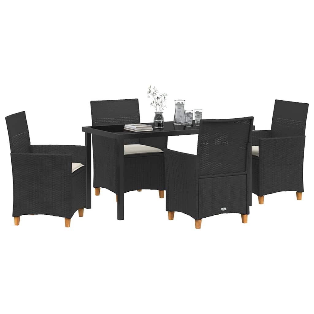 Tuin eettafelset 5 pcs Zwart poly rattan