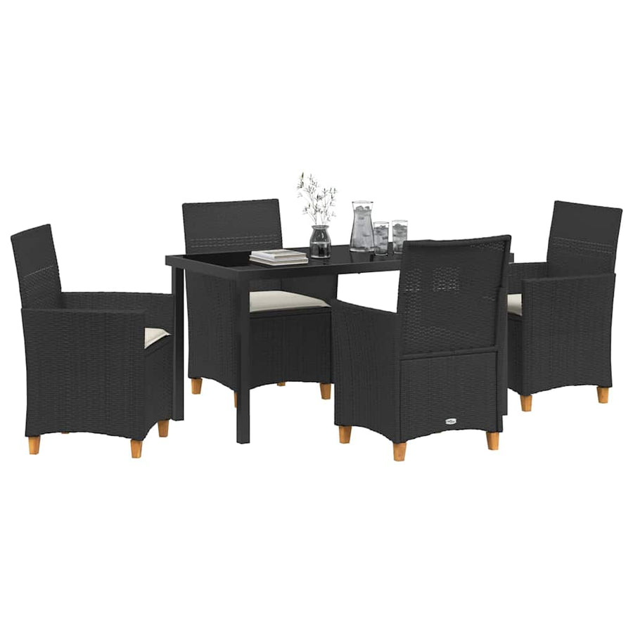 Tuin eettafelset 5 pcs Zwart poly rattan