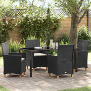 Garden dining set 5 pcs Black poly rattan