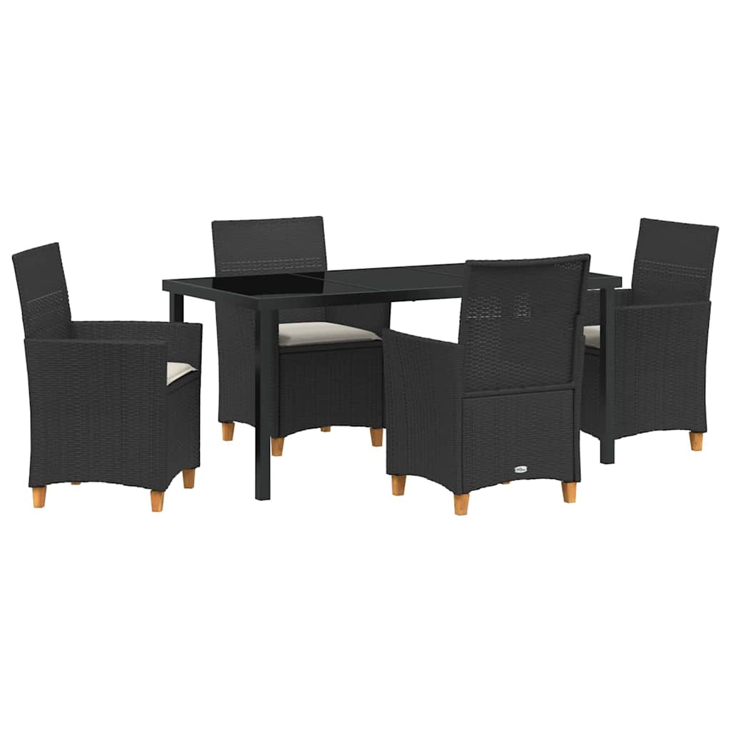 Tuin eettafelset 5 pcs Zwart poly rattan