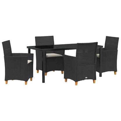 Tuin eettafelset 5 pcs Zwart poly rattan