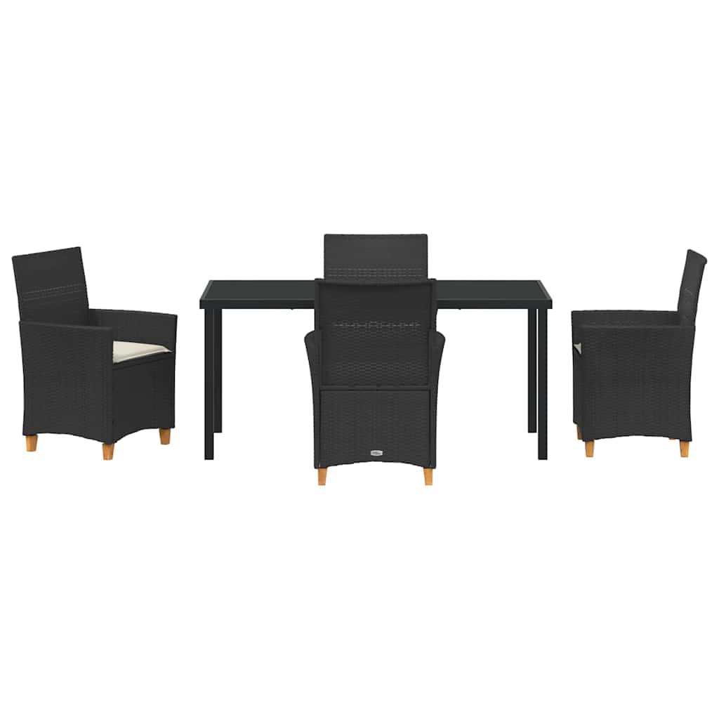Tuin eettafelset 5 pcs Zwart poly rattan