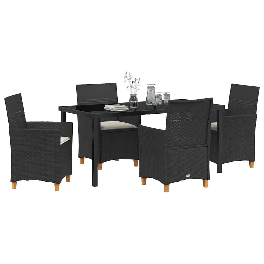 Tuin eettafelset 5 pcs Zwart poly rattan