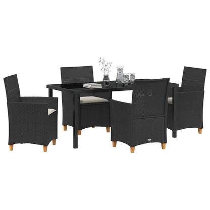 Tuin eettafelset 5 pcs Zwart poly rattan