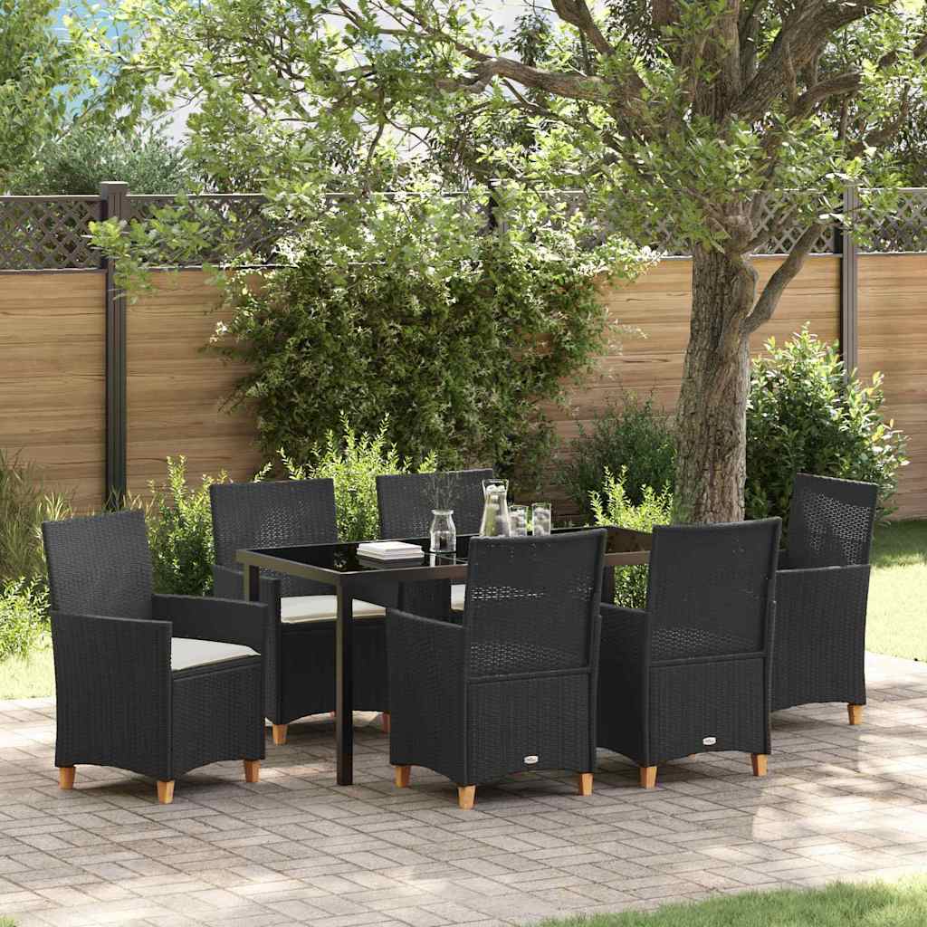 Tuin eettafelset 7 pcs Zwart poly rattan