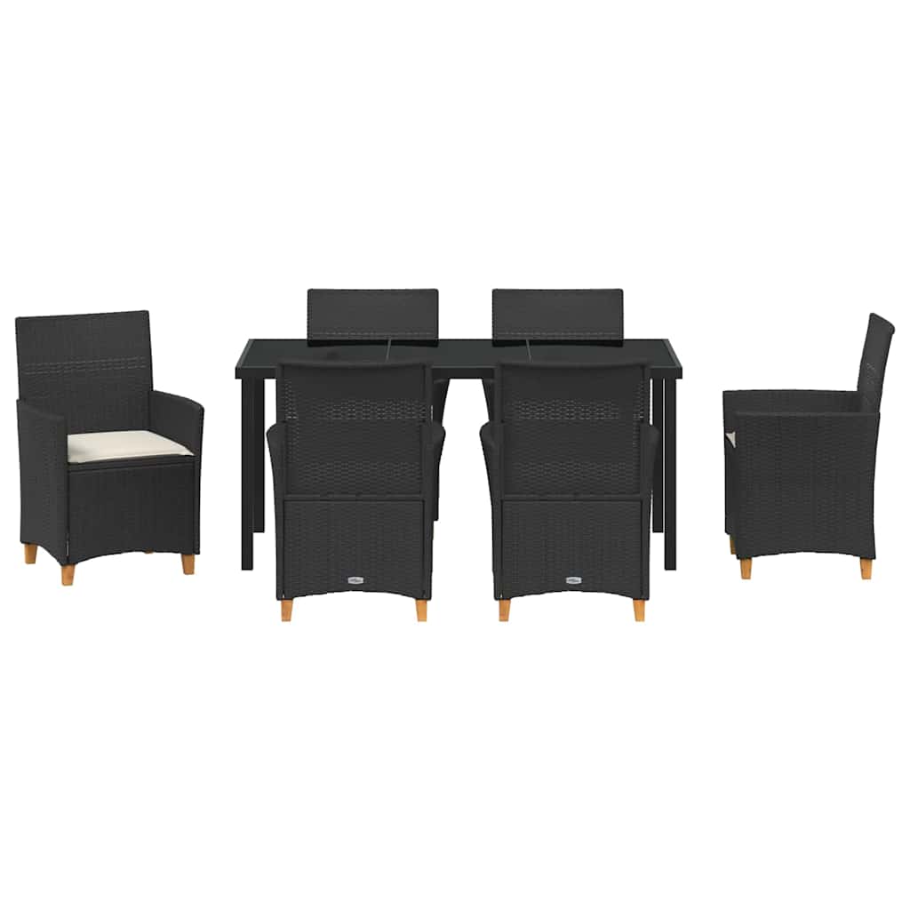 Tuin eettafelset 7 pcs Zwart poly rattan