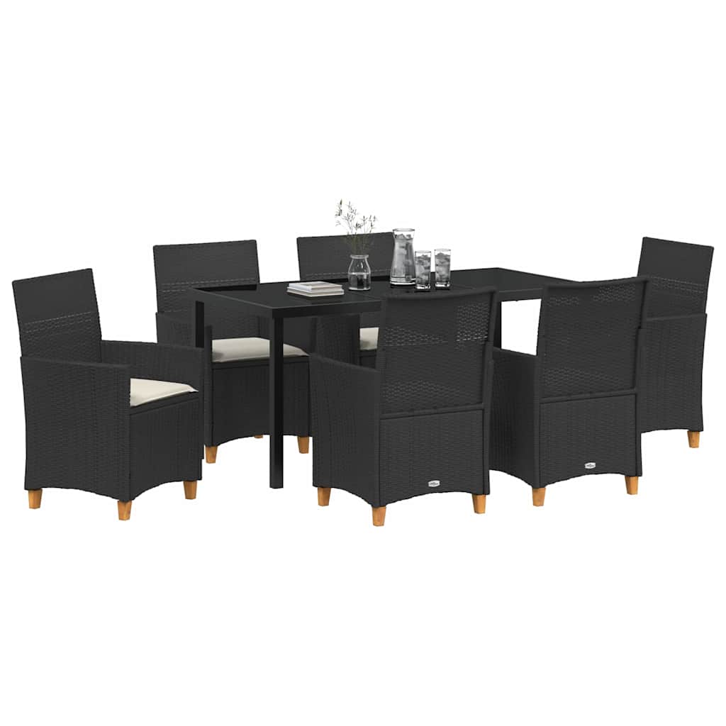 Tuin eettafelset 7 pcs Zwart poly rattan