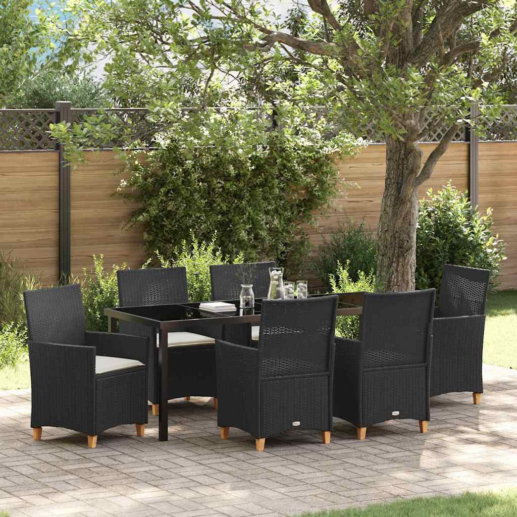 Tuin eettafelset 7 pcs Zwart poly rattan