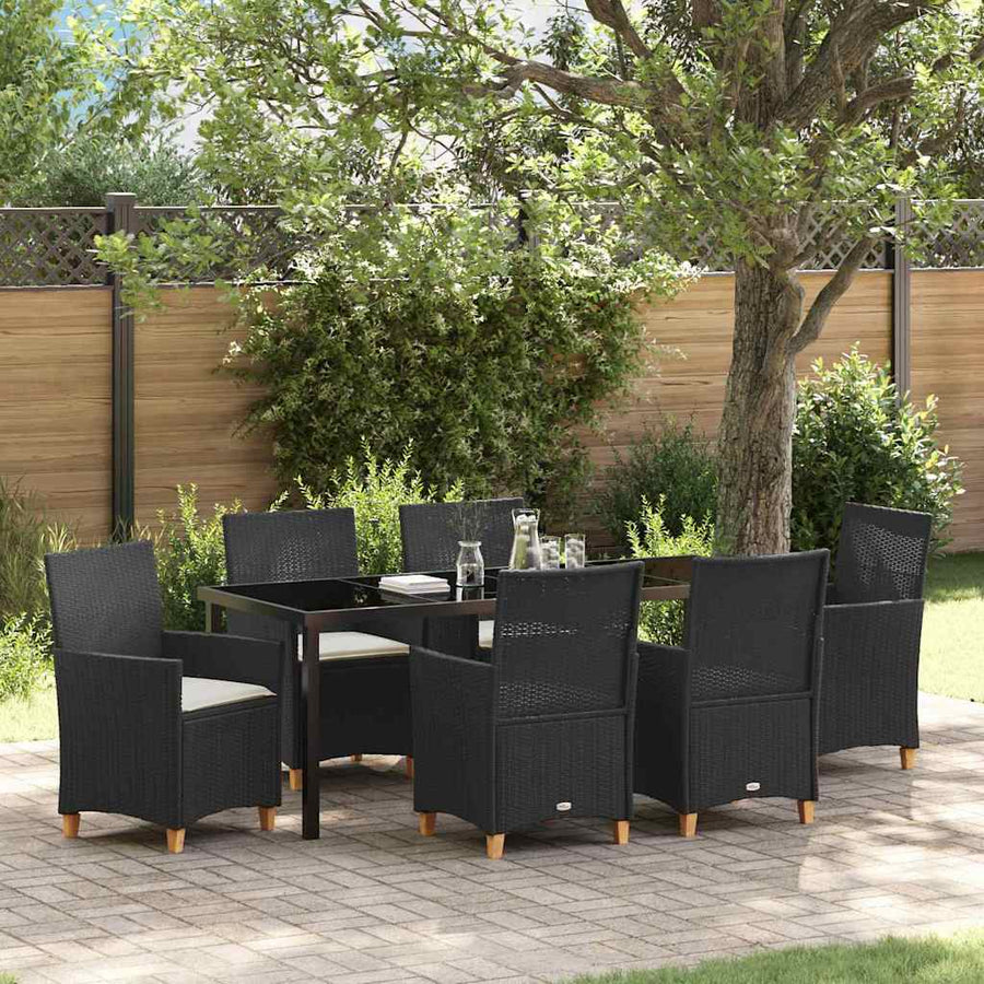 Tuin eettafelset 7 pcs Zwart poly rattan