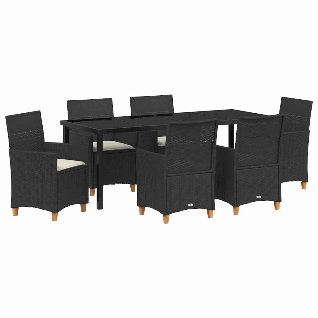Tuin eettafelset 7 pcs Zwart poly rattan
