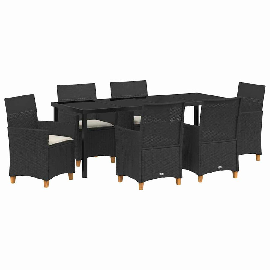 Tuin eettafelset 7 pcs Zwart poly rattan