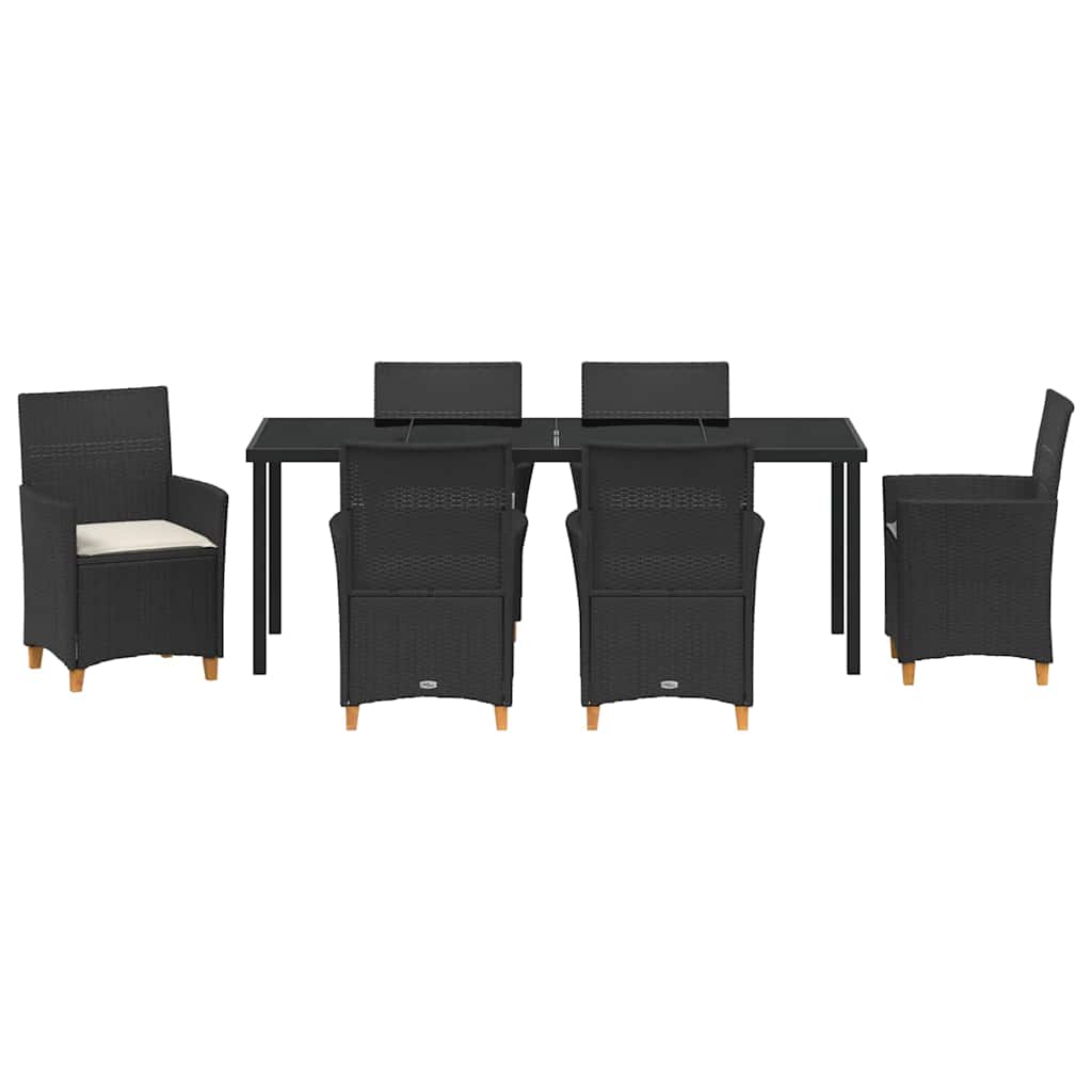 Tuin eettafelset 7 pcs Zwart poly rattan