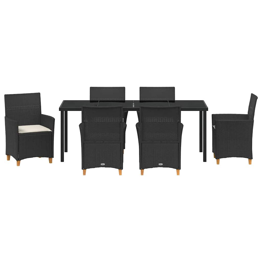 Tuin eettafelset 7 pcs Zwart poly rattan