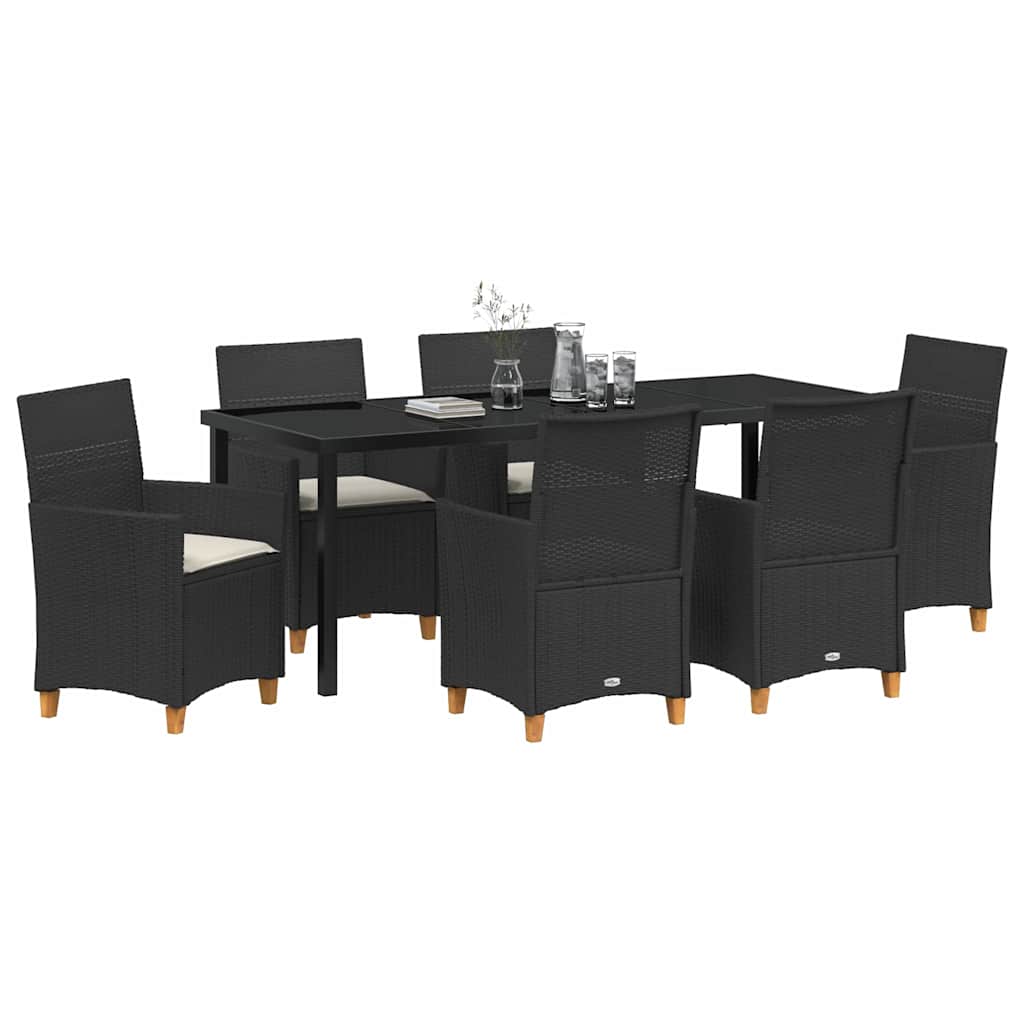 Tuin eettafelset 7 pcs Zwart poly rattan