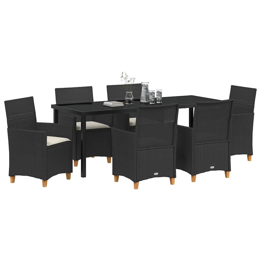 Tuin eettafelset 7 pcs Zwart poly rattan