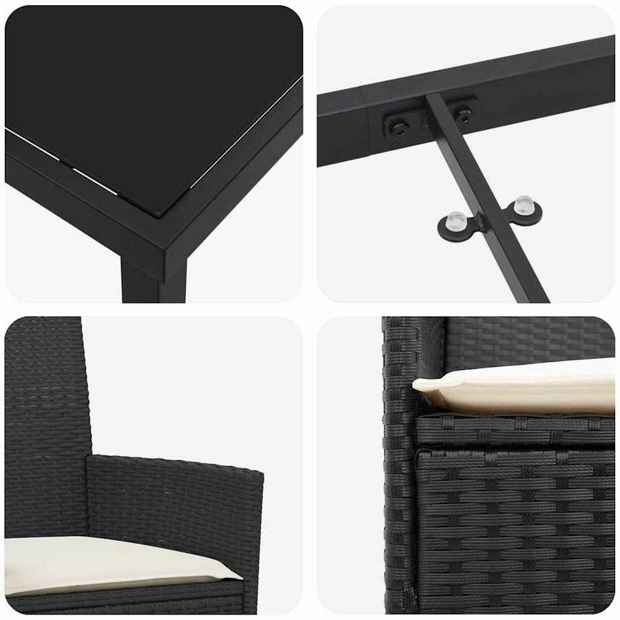 Tuin eettafelset 9 pcs Zwart poly rattan