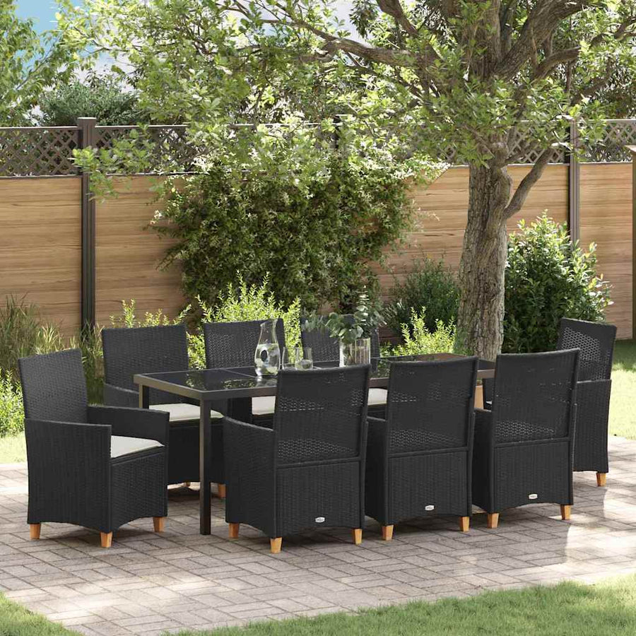 Tuin eettafelset 9 pcs Zwart poly rattan