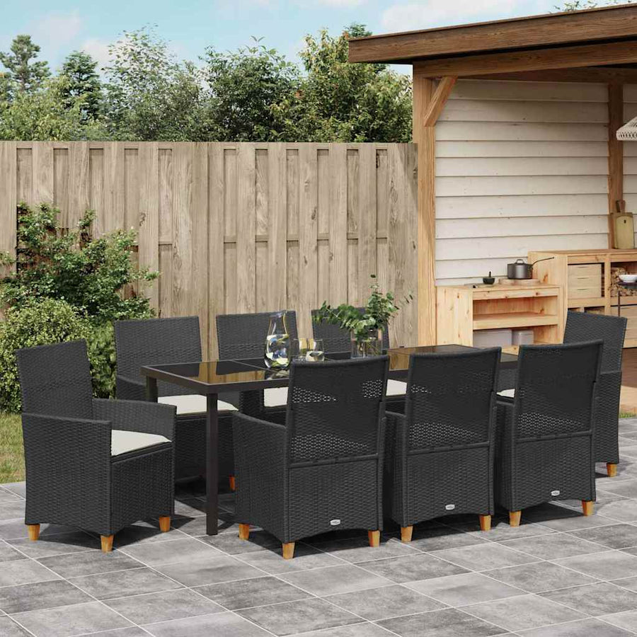 Tuin eettafelset 9 pcs Zwart poly rattan