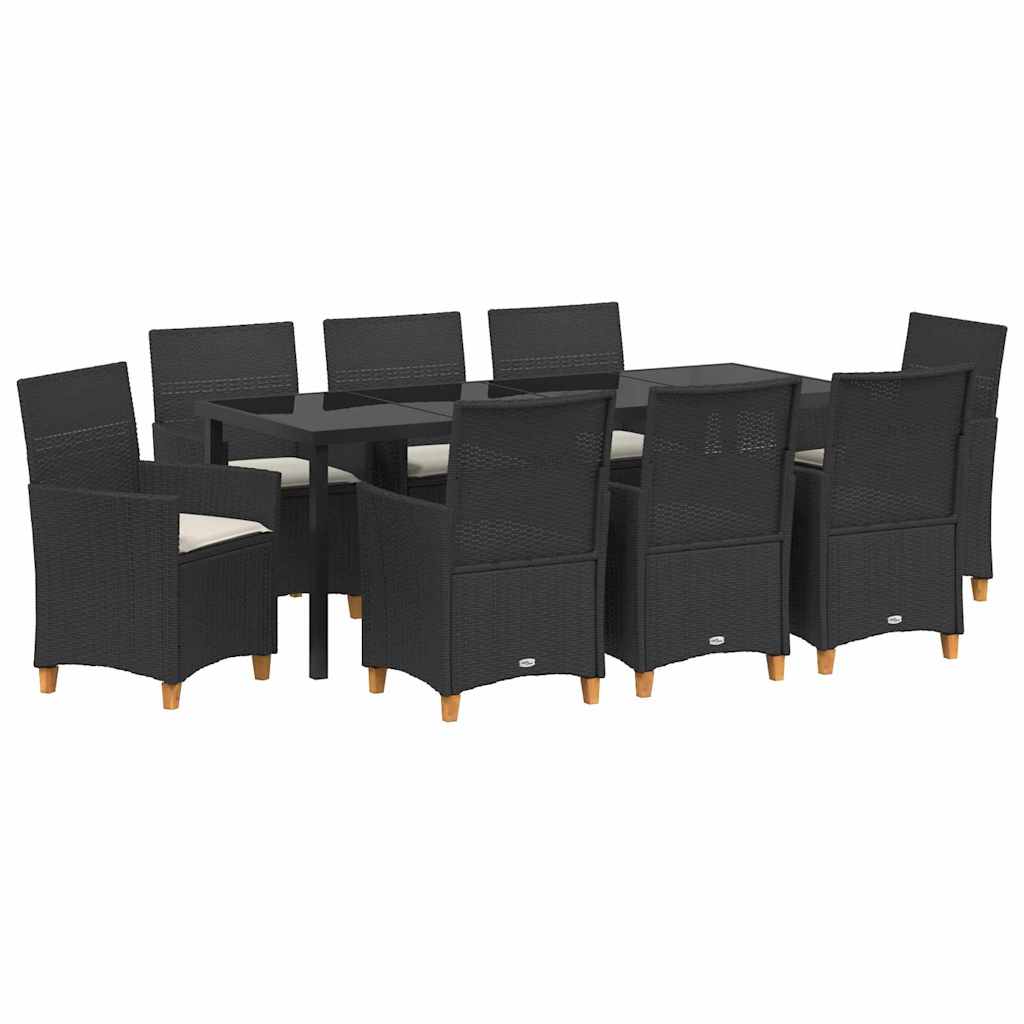 Tuin eettafelset 9 pcs Zwart poly rattan