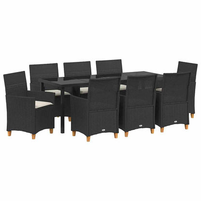 Tuin eettafelset 9 pcs Zwart poly rattan