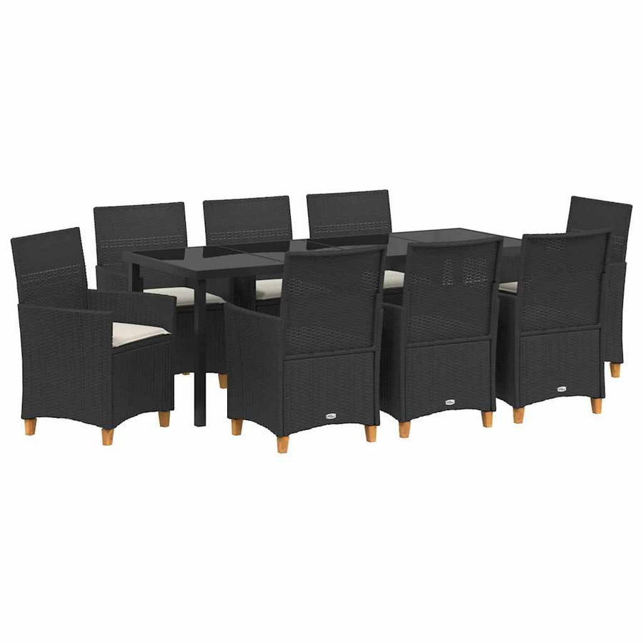 Tuin eettafelset 9 pcs Zwart poly rattan