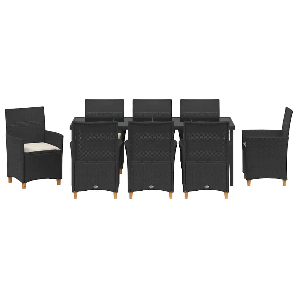 Tuin eettafelset 9 pcs Zwart poly rattan