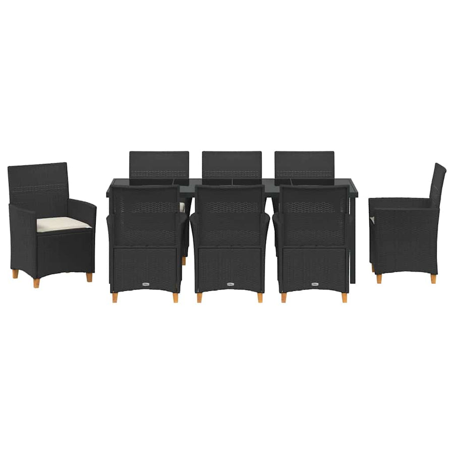 Tuin eettafelset 9 pcs Zwart poly rattan